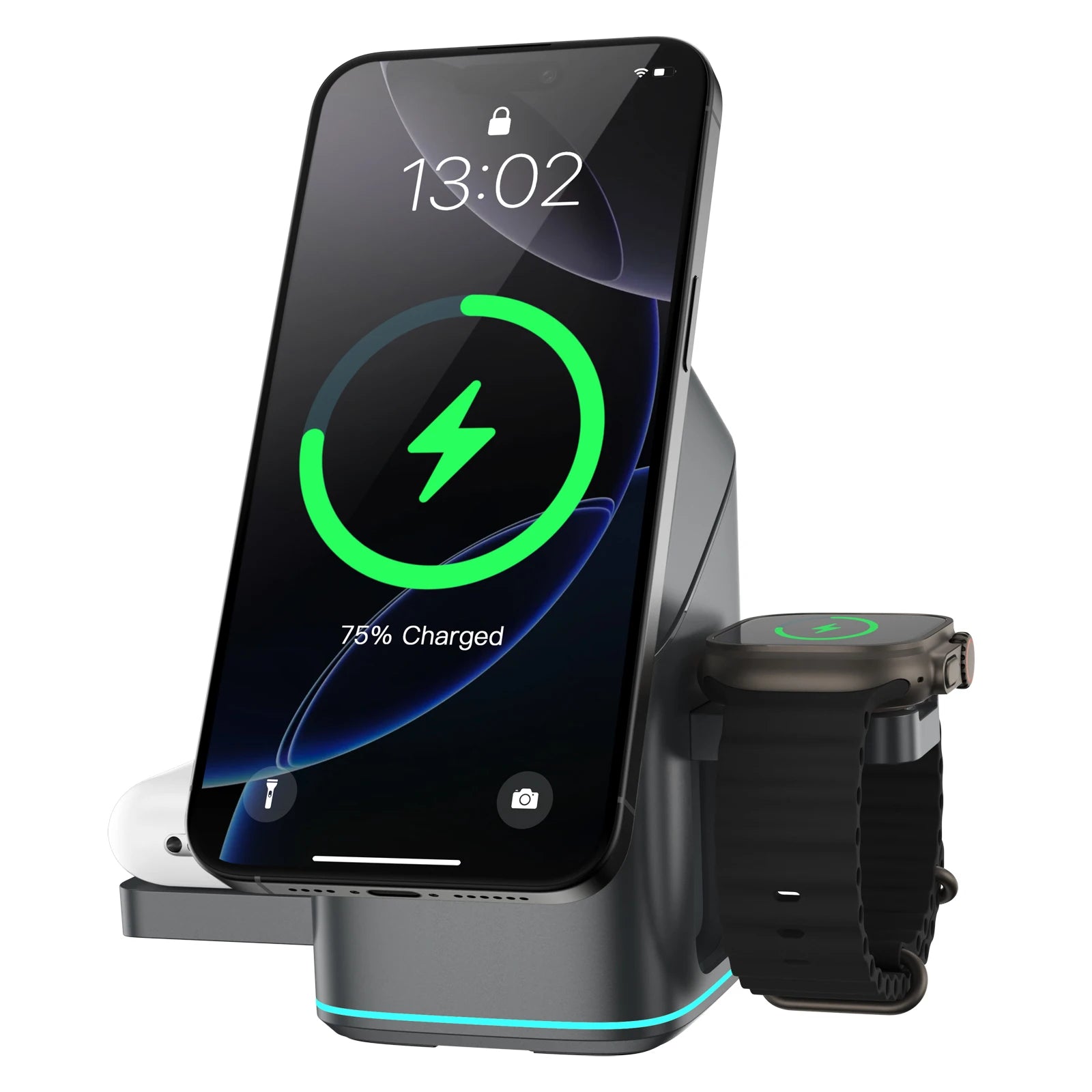 15W Auto Rotation 3-In-1 Wireless Charger Multi-Function Magnetic Stand for Microphone Plastic Charging Station